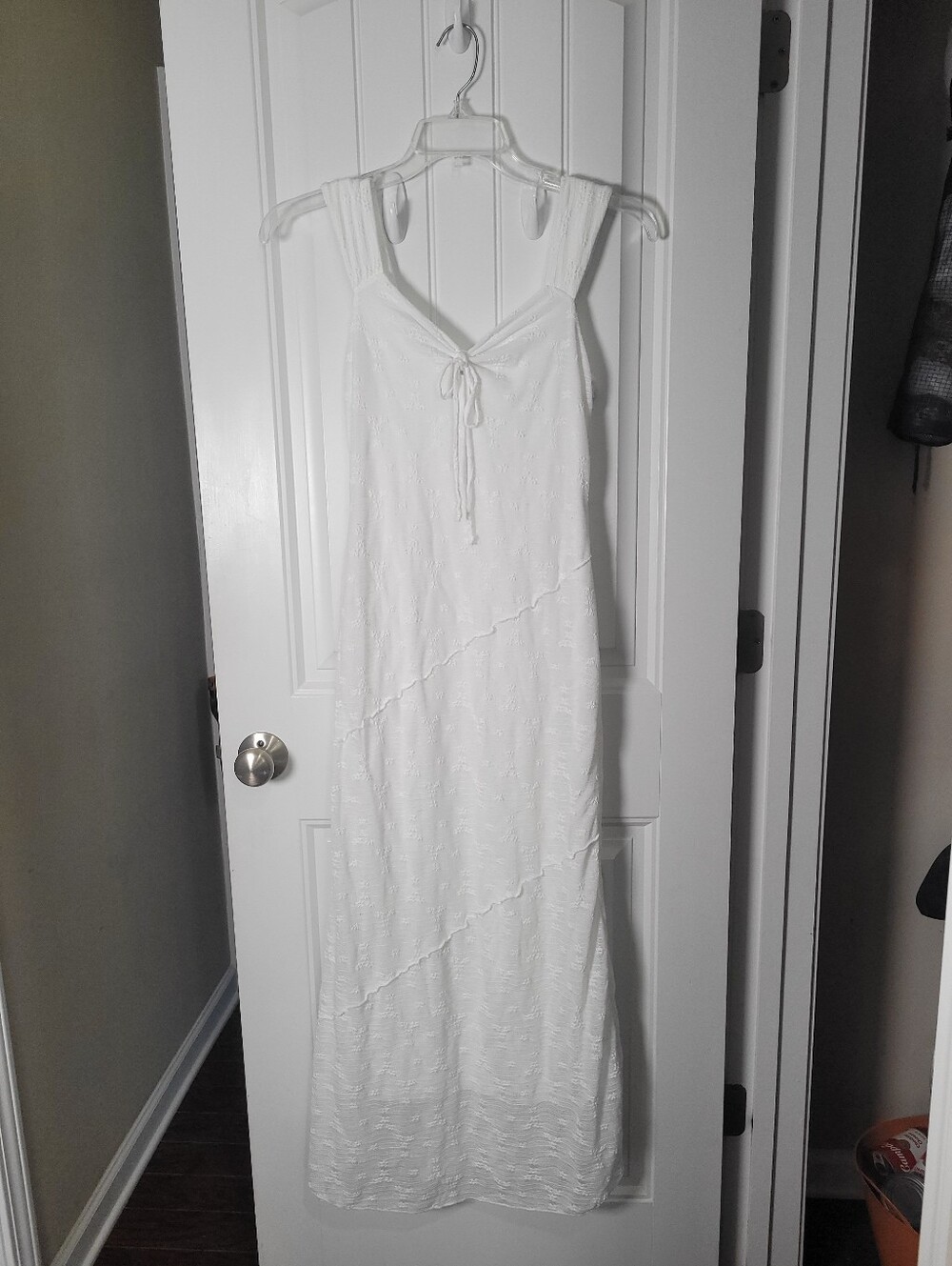 White Sleeveless Maxi Dress with Tie Front by See you Monday. Size L